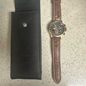 Culinary Executive Chef Automatic 18k gold with Brown Leather racing strap